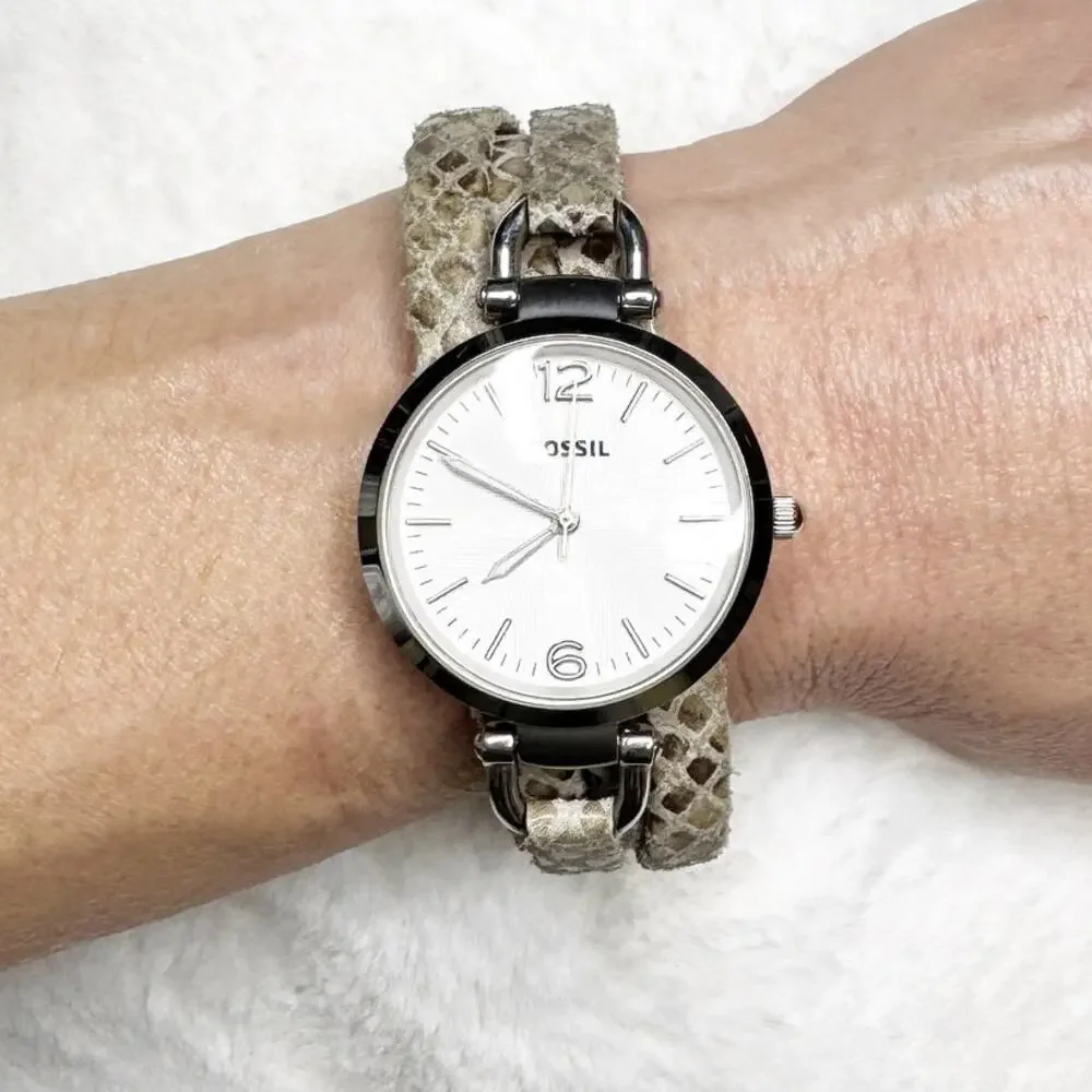 FOSSIL Women's Stainless Steel Watch Genuine Leather Triple Python Snake Strap